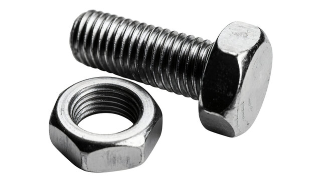 Professional metal bolt and nut fasteners ready for assembly
