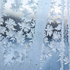 Intricate Frost Patterns on Glass Window During Winter Season