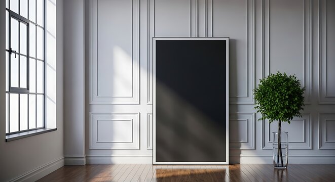 White Paneled Wall with Black Frame and Large Window interior paneling