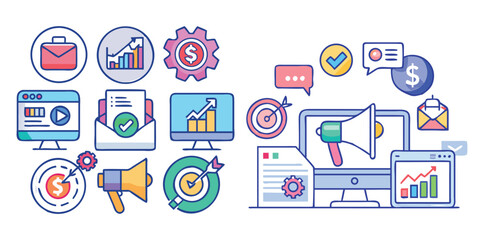 Digital Marketing Icons Pack | SEO, Social Media, Analytics, and Online Advertising Vector Set