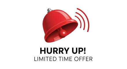 Ringing red bell hurry up limited time offer on transparent background illustration
