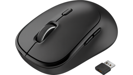 Sleek black wireless computer mouse with USB receiver for modern computing