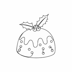 Festive Christmas pudding line art for holiday designs, coloring books, and seasonal projects, embodying warmth, joy, and creative inspiration for a joyful season