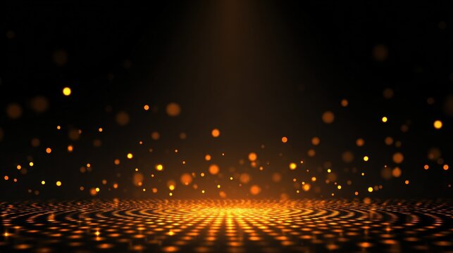 A mesmerizing display of golden dots radiates from a central point against a dark background, creating an enchanting atmosphere.