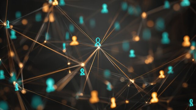 A digital network visualization featuring interconnected nodes symbolizing social connections and relationships.