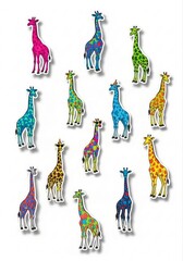 Colorful Giraffe Illustrations with Unique Patterns and Playful Designs