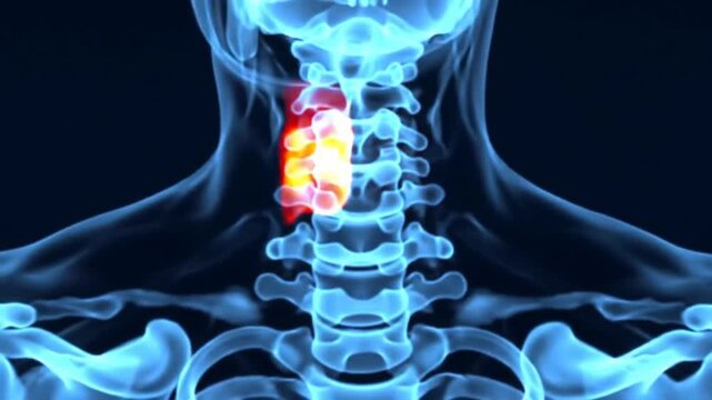 Cervical Spine XRay Animation Showing Inflammation and Pain in the Neck Region