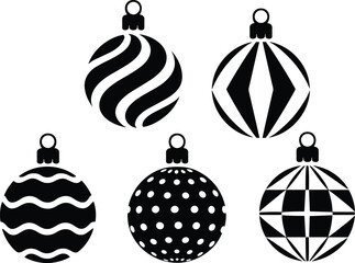 Christmas ornament silhouette vector, festive black and white decoration, holiday hanging baubles, geometric and abstract patterns, seasonal decor design, minimalist winter art