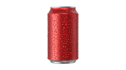 Refreshing cold red drink can with condensation droplets