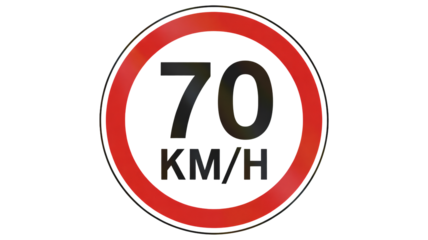 Speed limit sign 70 km/h for driving safety and regulation