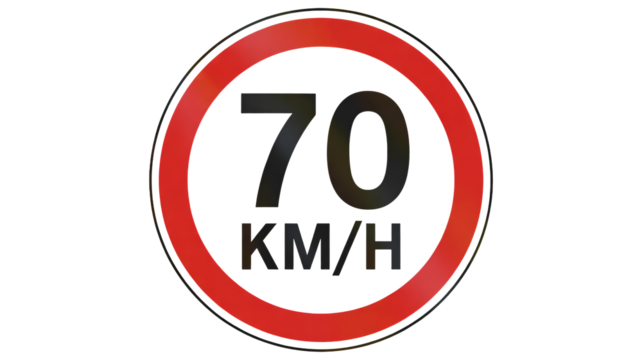 Speed limit sign 70 km/h for driving safety and regulation