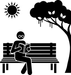 Man Reading Book on Park Bench Outdoor Icon
