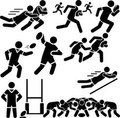 Rugby Players Action Silhouette Icons Set