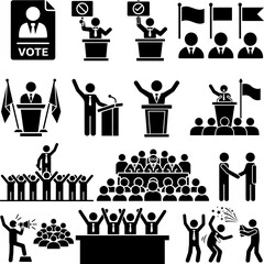 Political Campaign, Election, and Public Meeting Icons Set