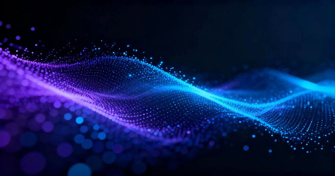 abstract technology background featuring digital particle waves - Powered by Adobe