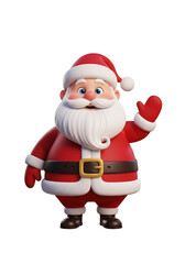 Cheerful Santa Claus Waving Hello Wearing Red Suit and Hat with White Trim and Gold Buckle