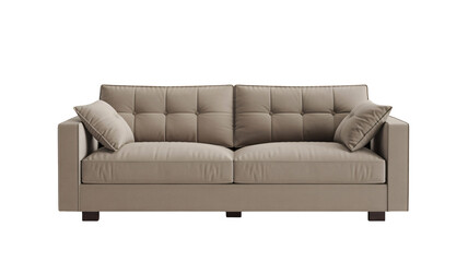 Fototapeta premium Elegant beige tufted sofa with plush cushions for modern living