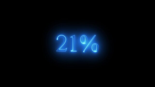 Blue Neon 21 Percent Sign Glowing on Black Background twenty one percent neon sign