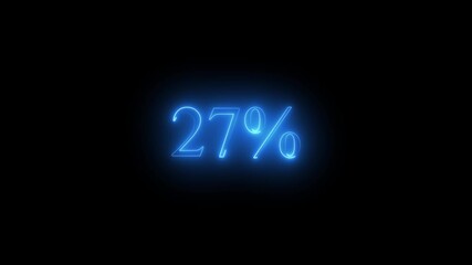 Blue neon 27 percent sign glowing on black background twenty seven percent percentage