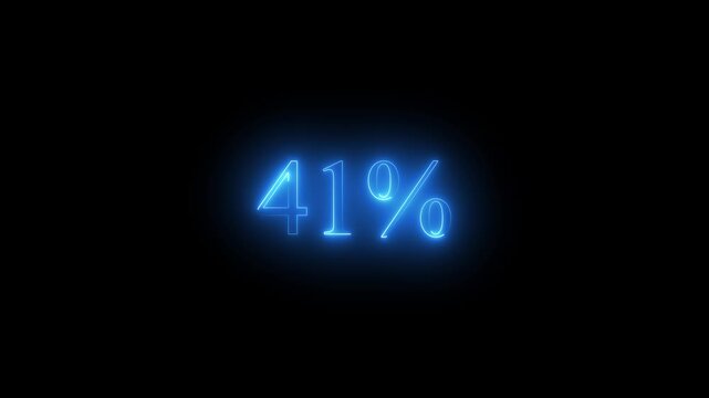 Blue neon glowing 41 percent sign on black background forty one percent percentage