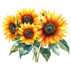 PNG Vibrant watercolor sunflowers bouquet, element set on transparent background 