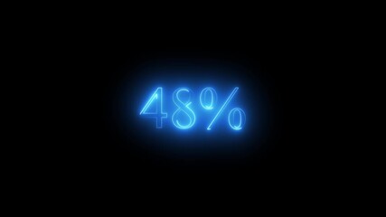 Blue neon 48 percent sign glowing on black background forty eight percent percentage