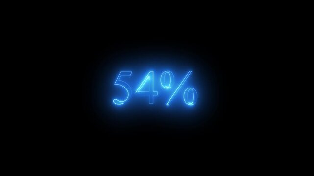 Blue neon 54 percent sign glowing on black background fifty four percent percentage