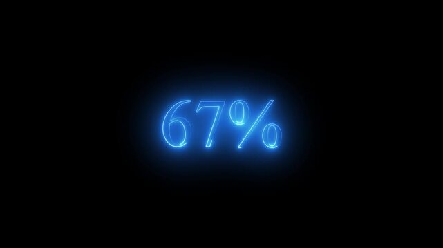 Blue Neon 67 Percent Sign Glowing on Black Background sixty seven percent percentage