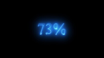 Blue Neon 73 Percent Sign Glowing on Black Background seventy three percent percentage