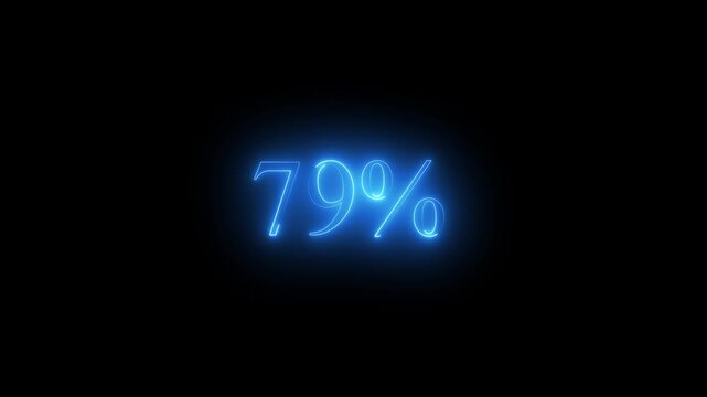 Blue Neon 79 Percent Sign Glowing on Black Background seventy nine percent percentage