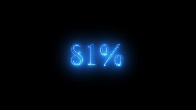 Blue Neon 81 Percent Sign Glowing on Black Background eighty one percent percentage