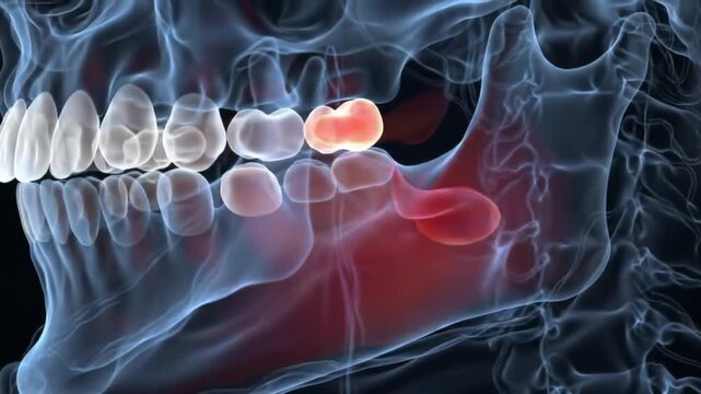 Impacted Wisdom Tooth Animation Jawbone Gums and Tooth Impaction