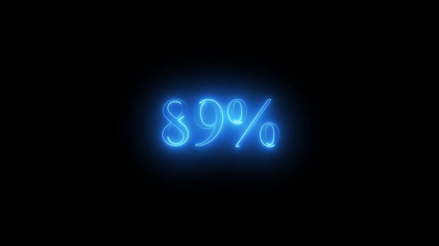 Vibrant blue neon eighty nine percent sign on black background 89 percent percentage