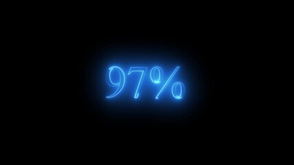 Illuminated blue neon 97 percent symbol against a black backdrop ninety seven percent percentage