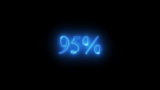 Glowing blue neon 95 percent sign on black background ninety five percent percentage