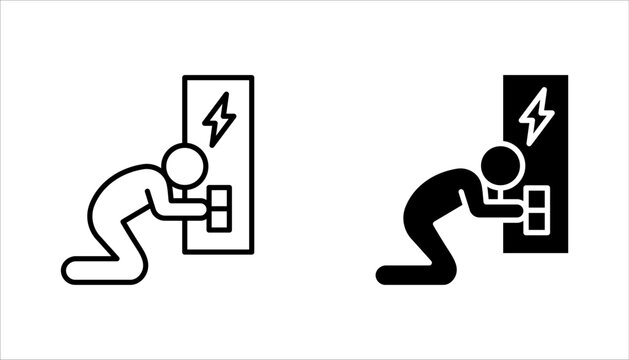Electrician icon set. electrical engineer, electrical services, wiring, electrical repair, vector illustration on white background - Powered by Adobe