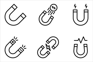 Magnet icon set. Horseshoe icon. Magnet horseshoe line icon. Magnet symbol vector illustration on white background