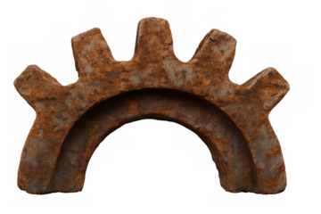 Rusty metal gear concept showing decay, history, and machinery part on a transparent background