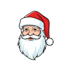 A classic cartoon illustration of Santa Claus's head with his iconic red hat and white beard.