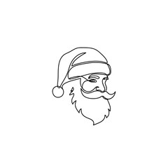 Single line drawing of Santa Claus head with hat and beard.