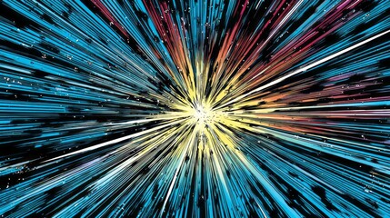 Naklejka premium Dynamic burst of light and color explodes from center.