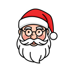 A friendly cartoon illustration of Santa Claus's face wearing a red hat and glasses.