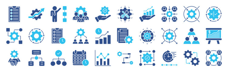 Workflow color icon set collection. Included planning, scheme, process, flowchart, progress, management, automation and more. Editable stroke. Vector illustration eps 10