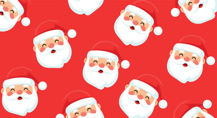 Cute Santa Claus Head Seamless Pattern on Red Background for Christmas Design