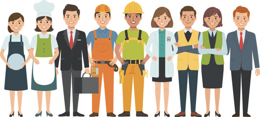 Diverse workforce, professional occupations, career diversity, teamwork concept, business and healthcare, construction industry, education staff, hospitality service, corporate success,