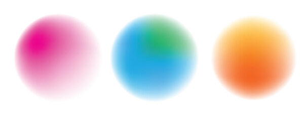 Set color circle gradient noise gradation. Abstract colorful watercolor blur mesh on isolated transparent background. Circle shape png.