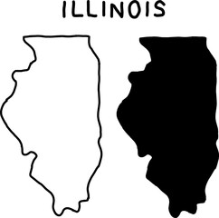 Black and white silhouette map of Illinois state, USA. Simple outline and solid fill version perfect for education, geography, design, and travel materials.
