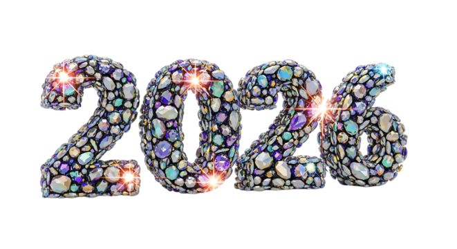 Shiny 2026 numbers created with gemstones