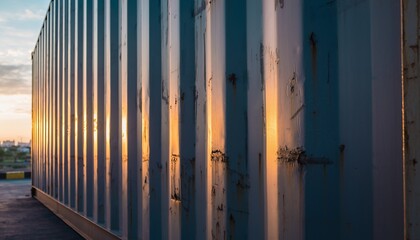 Industrial Shipping Container Sunset Light Warm Colors Weathered Metal
