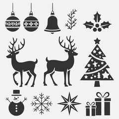 Christmas Silhouette Vector,Christmas Elements SVG,Christmas Silhouette , Christmas SVG ,Snowman Svg ,Santa Claus Svg ,Holiday Svg ,Winter svg